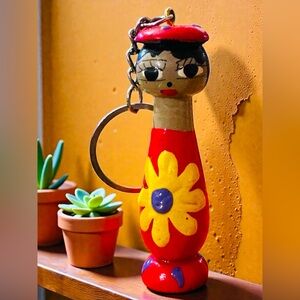 NUBIAN EGYPTIAN Folk Art Doll. Handcrafted Keychain or Purse Charm. New.